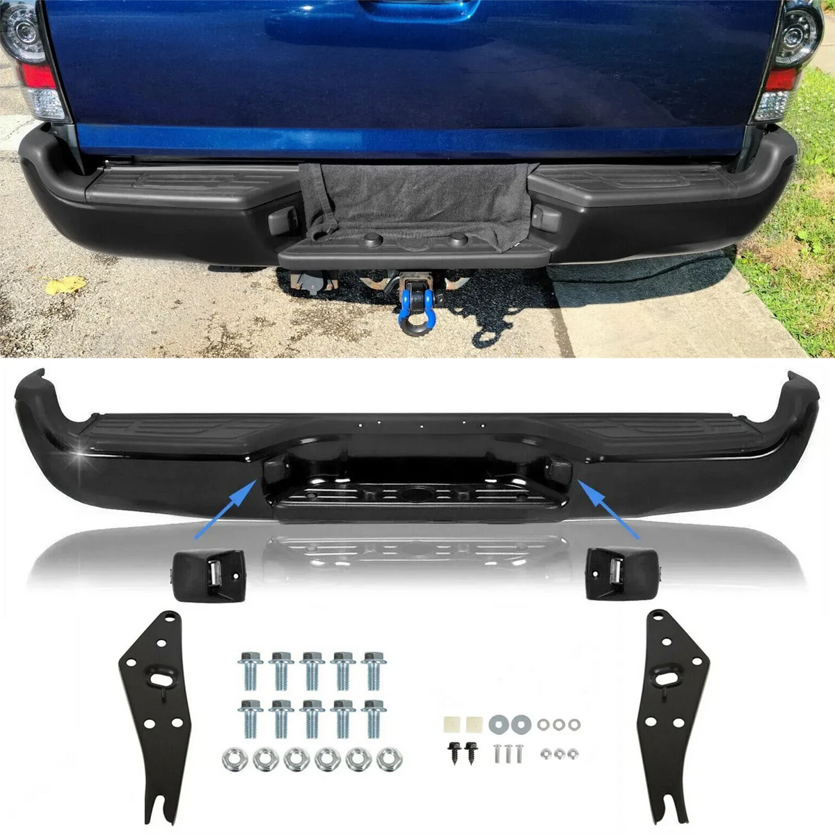 Complete Black Rear Step Bumper Assembly for Toyota Tacoma (2005–2015) - BACP000000268, 5215104051-PFM, TO1103114, TO1103113