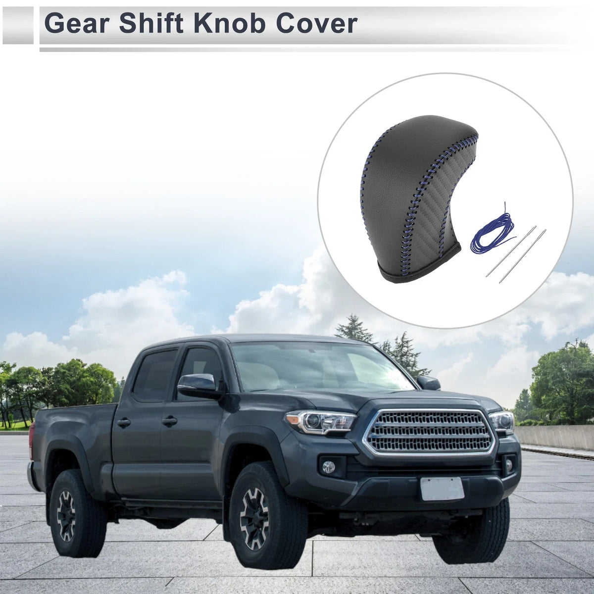Gear Shift Knob Cover for Toyota Tacoma (2016–2022) Black Carbon Fiber Blue