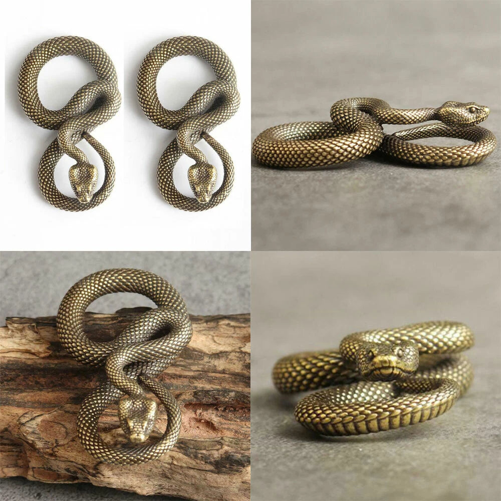 2X Handmade Zodiac Bronze Snake Keychain Figure 51x30mm