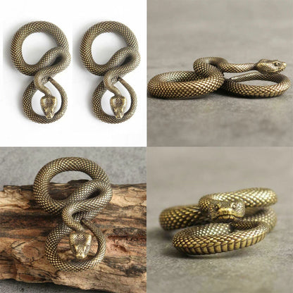 2X Handmade Zodiac Bronze Snake Keychain Figure 51x30mm
