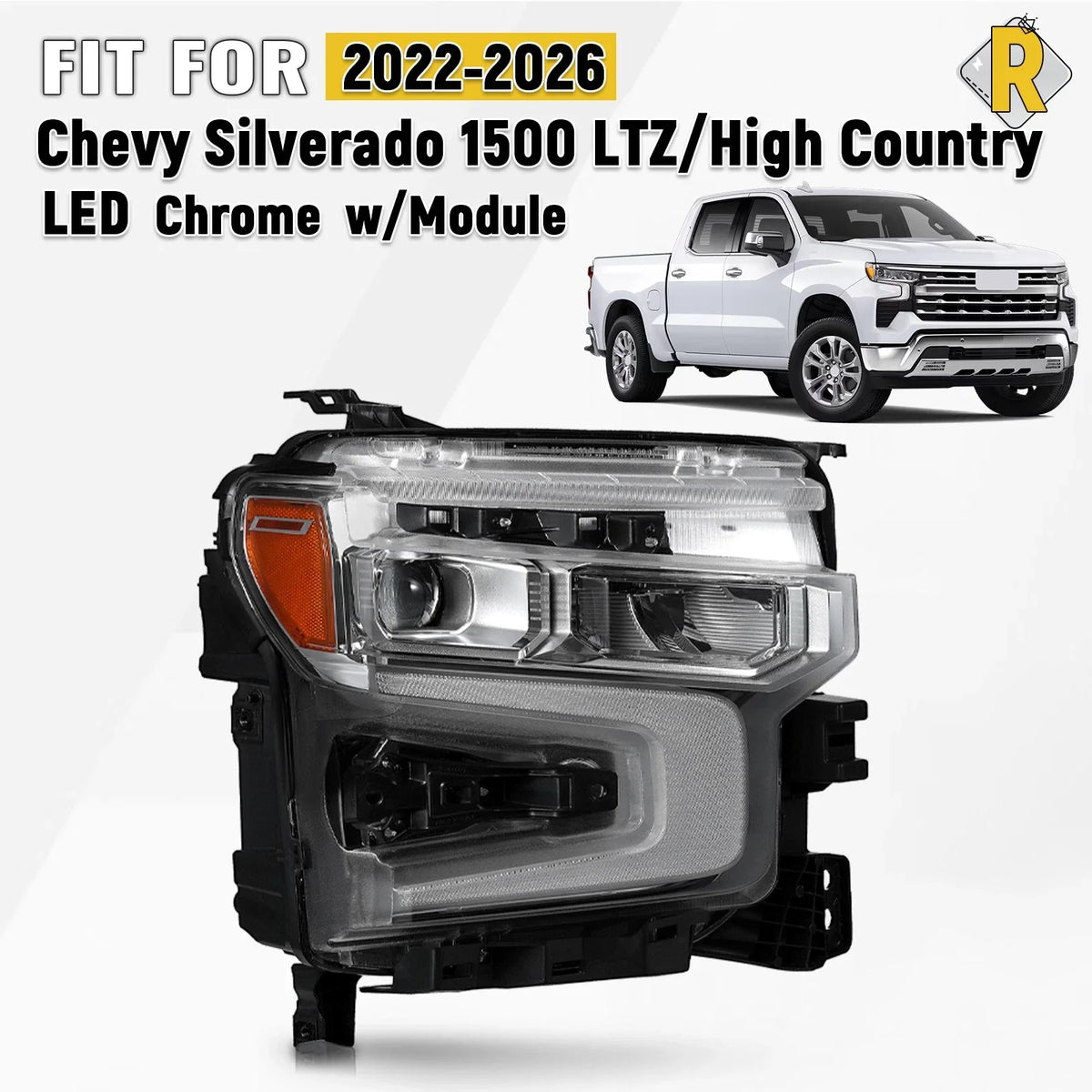 Full LED Headlight for Chevy Silverado 1500 LTZ (2022–2026) Chrome Passenger Side