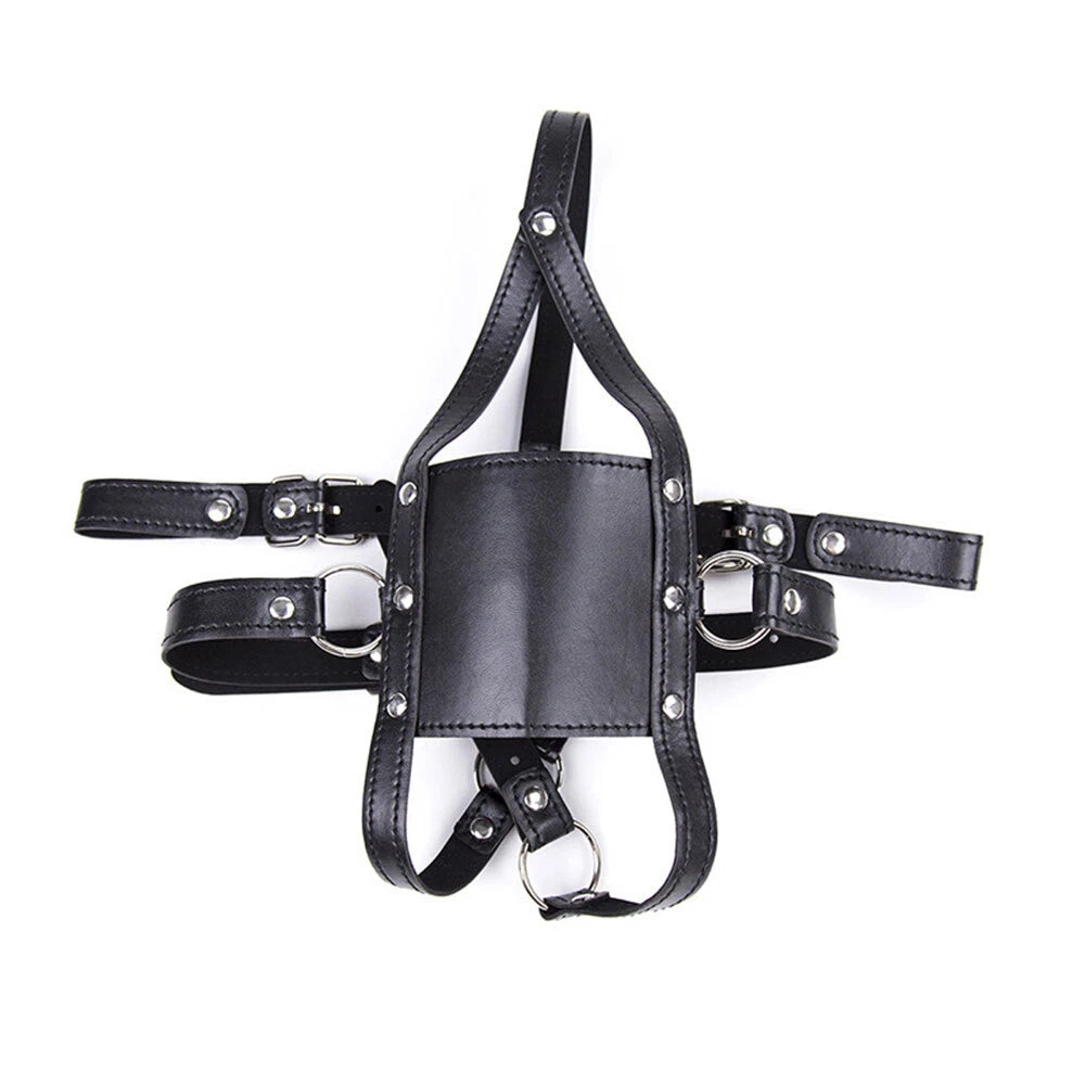 PU Leather BDSM Head Harness Face Mask with Open Mouth Gag Restraint