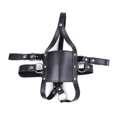 PU Leather BDSM Head Harness Face Mask with Open Mouth Gag Restraint