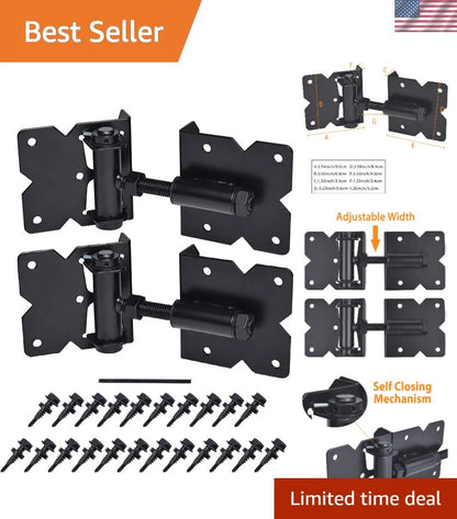 2X Black Powder Coated Self Closing Gate Hinges for Wooden Vinyl Fences