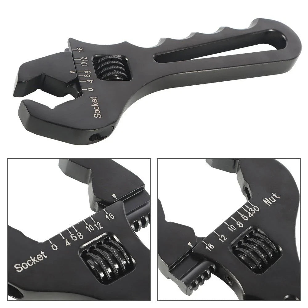 Hose End Fitting Tool Spanner for 3AN-16AN Aluminum (Adjustable, Black)