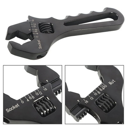 Hose End Fitting Tool Spanner for 3AN-16AN Aluminum (Adjustable, Black)