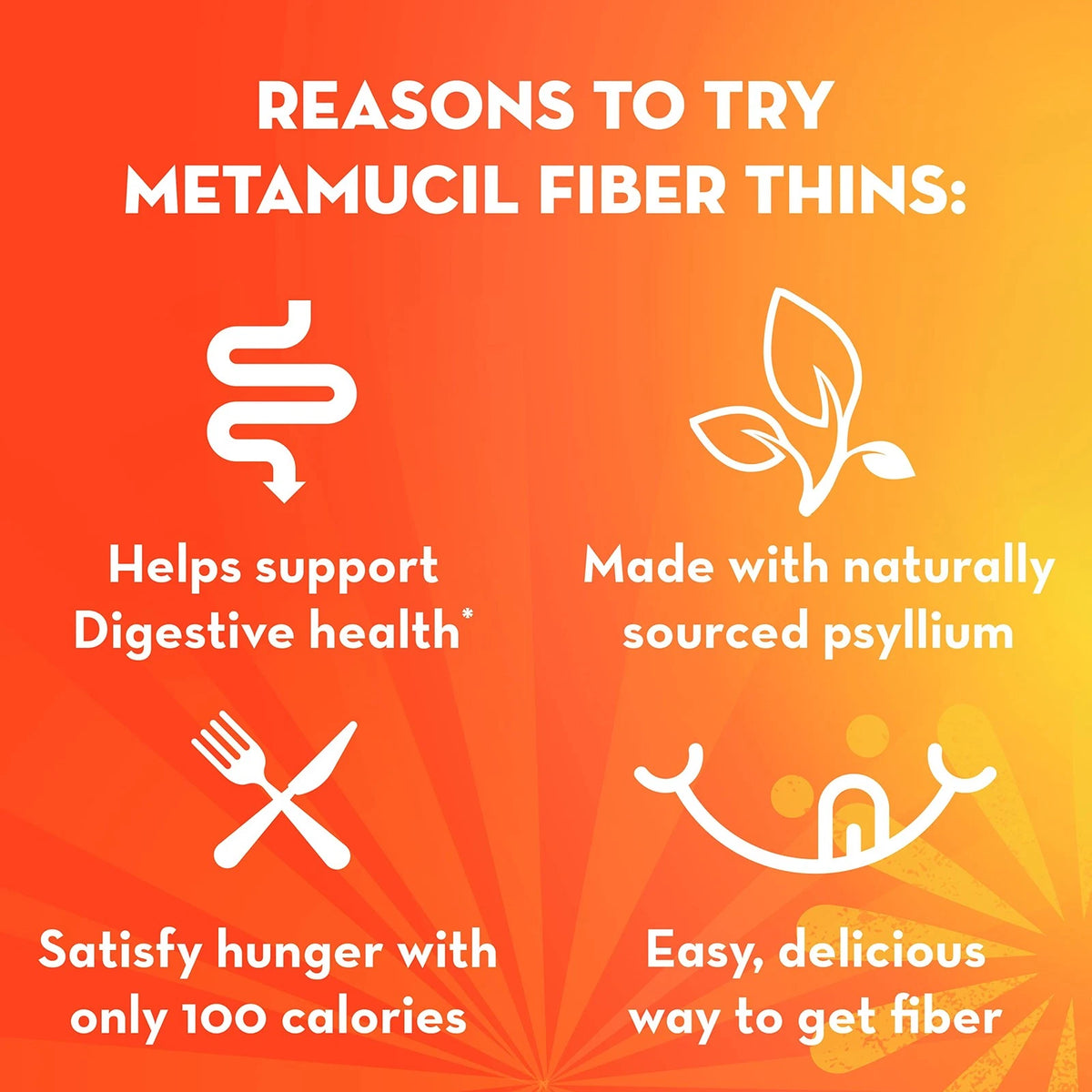Pack of 4 Metamucil Fiber Thins Daily Psyllium Husk 9.3 Ounce