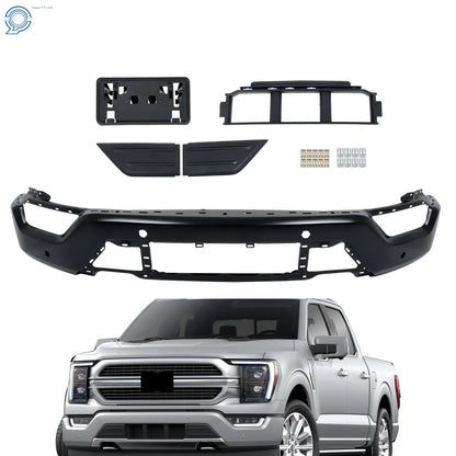 Front Bumper Face Bar 5PCS for Ford F150 (2021–2023) Steel Black w/ 6 Sensor Holes