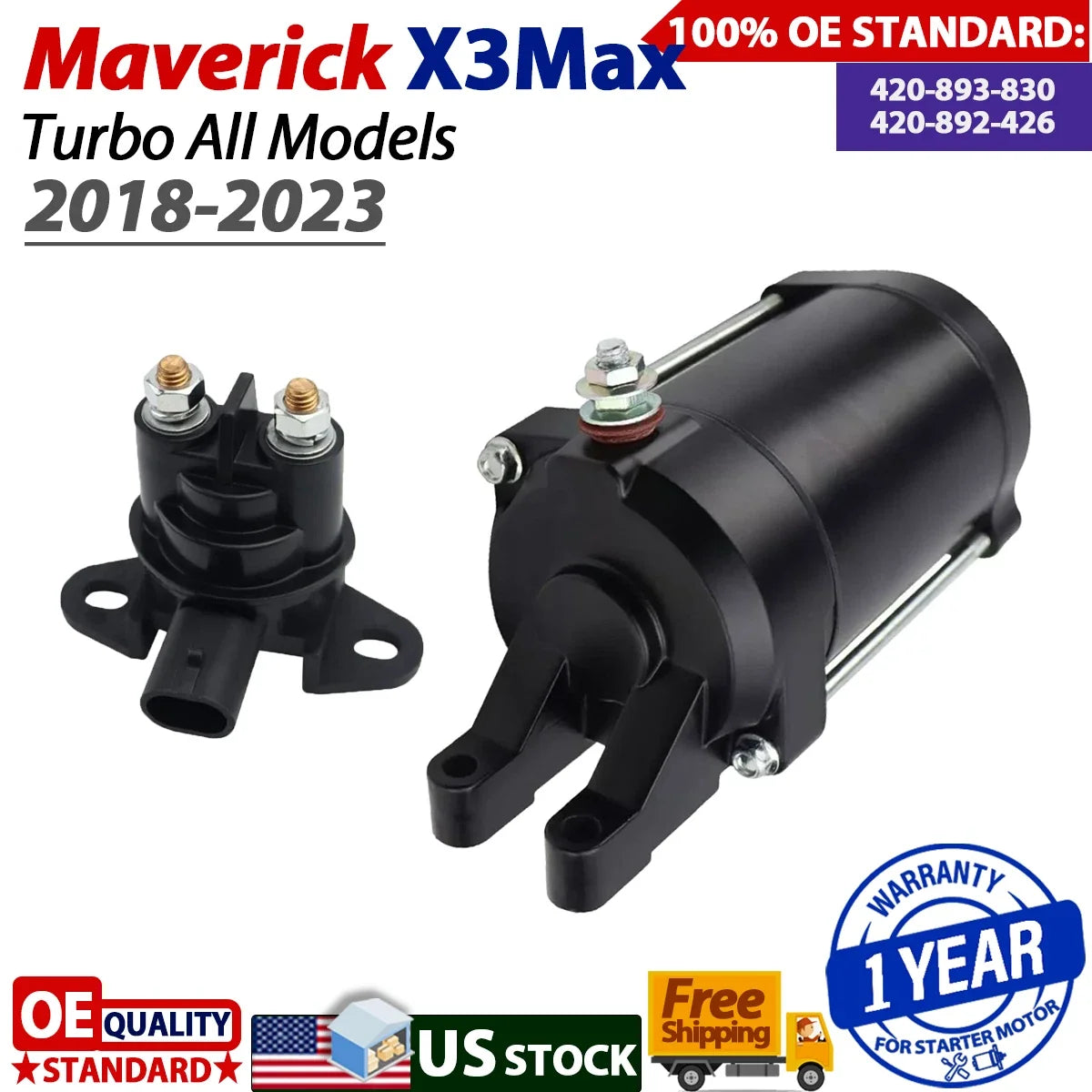 Starter for Can-Am Maverick X3 Max Turbo (2018–2023) with Relay
