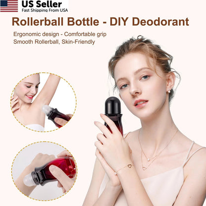 3-Pack Glass Deodorant Roller Bottles for Various Uses (50ML)