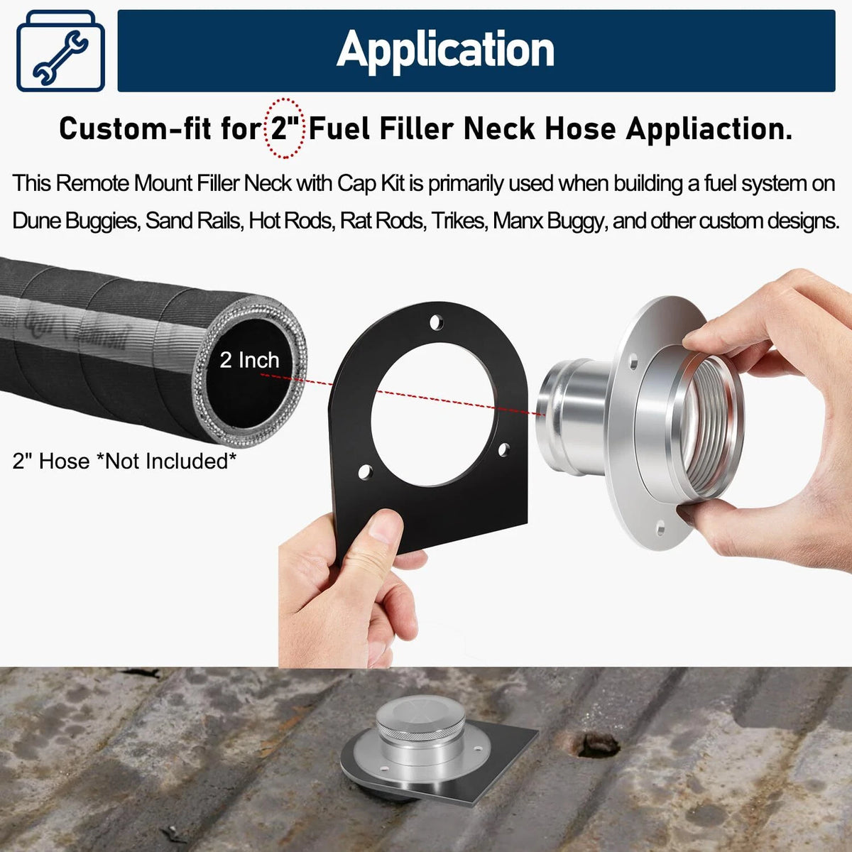 2" Fuel Filler Neck with Gas Cap for Universal Applications