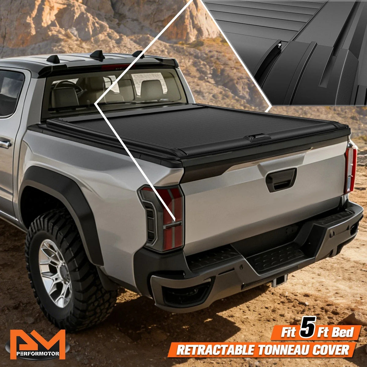 Retractable Tonneau Cover for Toyota Tacoma 24-26 w/ 2x Mounting Rails