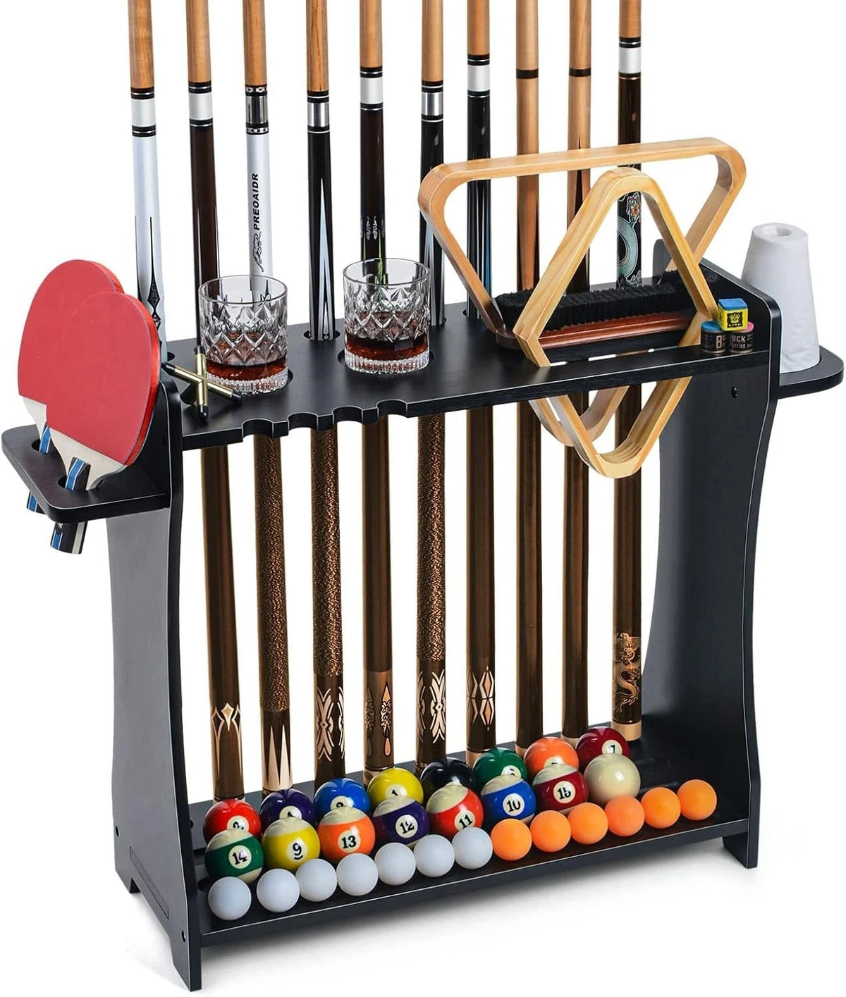 Durable Black Finish Pool Cue Rack for Game Room