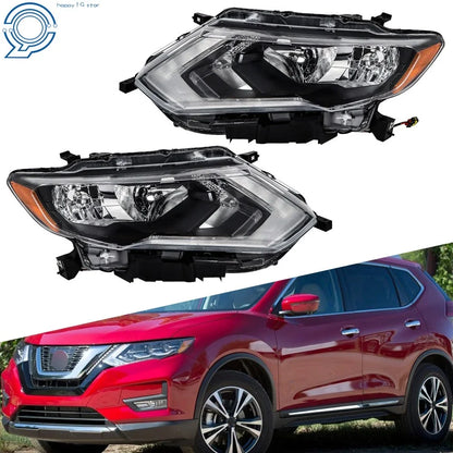 Set of 2 Headlights for Nissan Rogue (2017–2019) Chrome Housing Clear