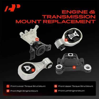 Set of 4 Engine & Transmission Mounts for Nissan Juke (2011–2015) 113209CA0A, 112201PE0D, 11220ZG90A