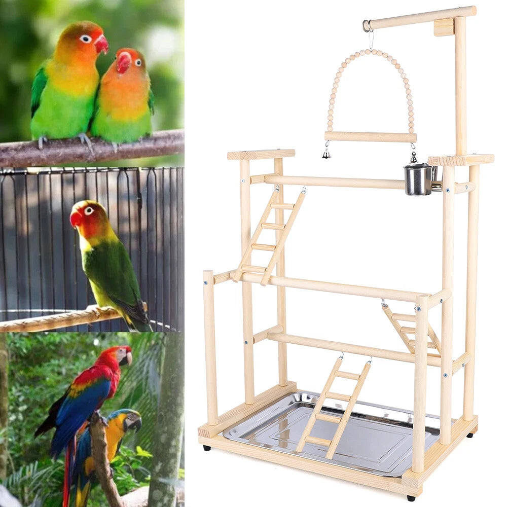 Wood Bird Play Stand for Parrots (Pet Parrot Playground)