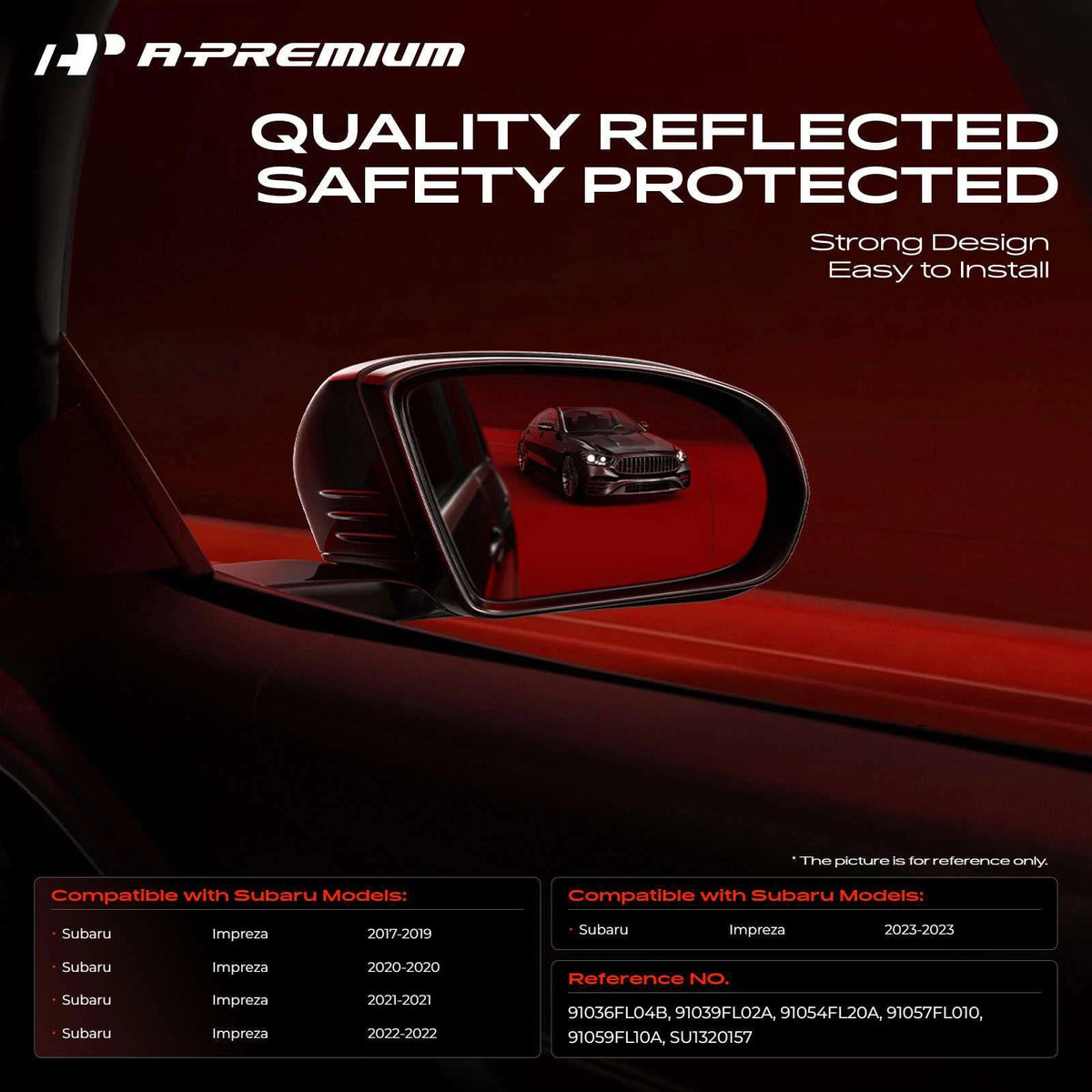 A-Premium Driver Side Power Mirror for Subaru Impreza (2017–2021) 91036FL04B, SU1320157