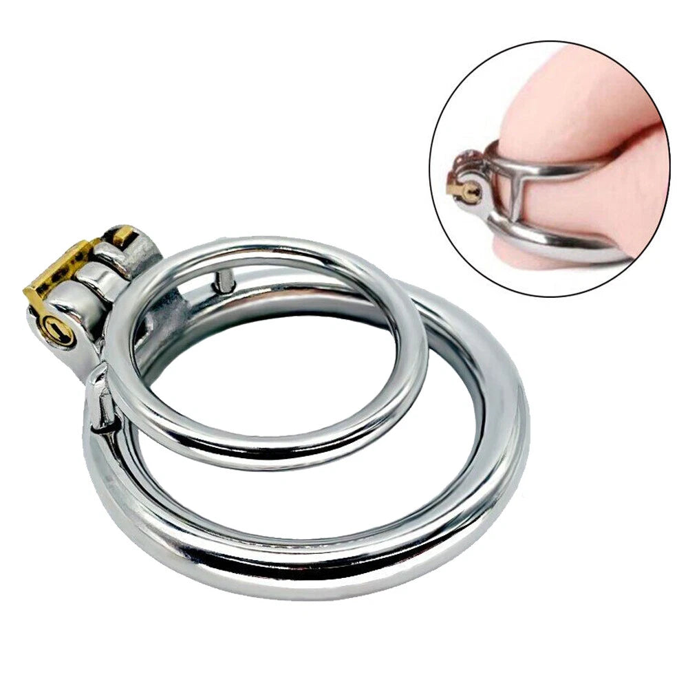 Stainless Steel Male Chastity Device with Double Rings - Small Size