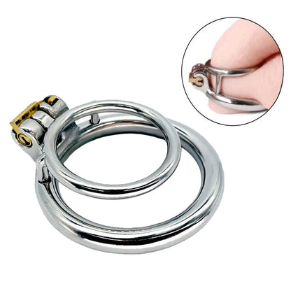 Stainless Steel Male Chastity Device with Double Rings - Small Size