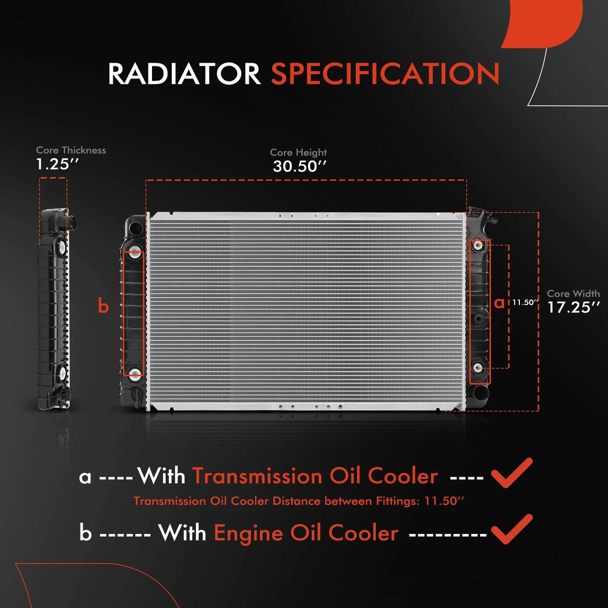 Radiator with Trans Oil Cooler for Cadillac Seville (1991–1993)