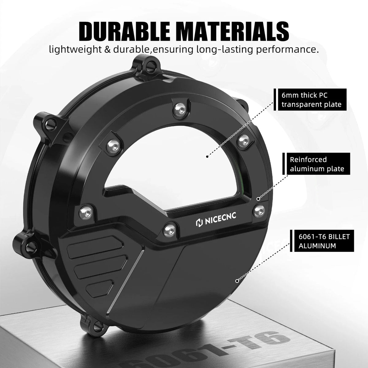 NICECNC Billet Clear Clutch Cover for KTM 990 Adventure/R/S, 990 SMR, 990 SMT (2006–2016)