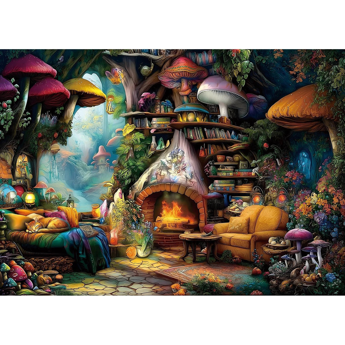 1000 Piece Jigsaw Puzzle for 27.5" X 19.7" Forest Mushroom House
