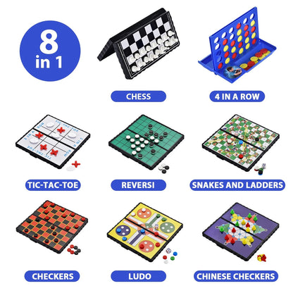 8-in-1 Mini Magnetic Travel Games Set for Kids and Adults
