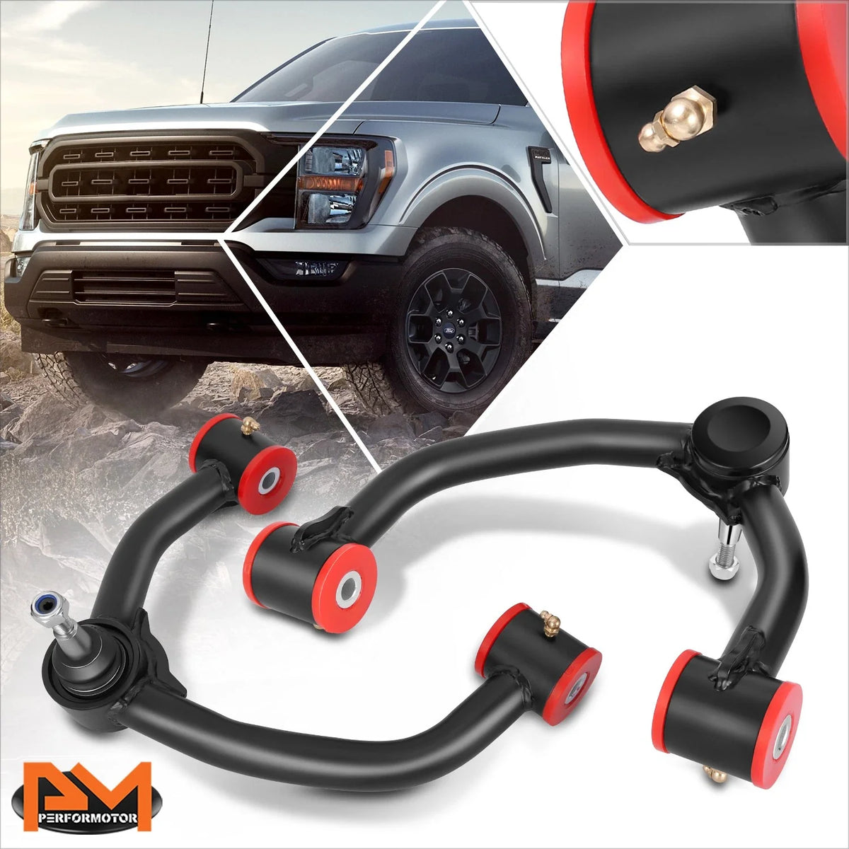 2X Front Upper Control Arms for Ford F-150 (2021–2025) - Red Powdercoated