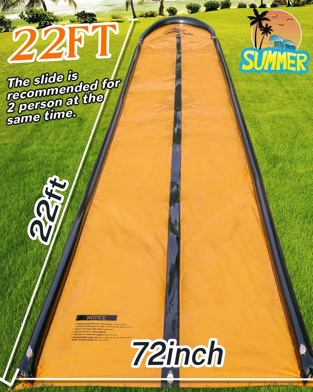 22ft Double Lane Slip Water Slide for Kids & Adults - Orange