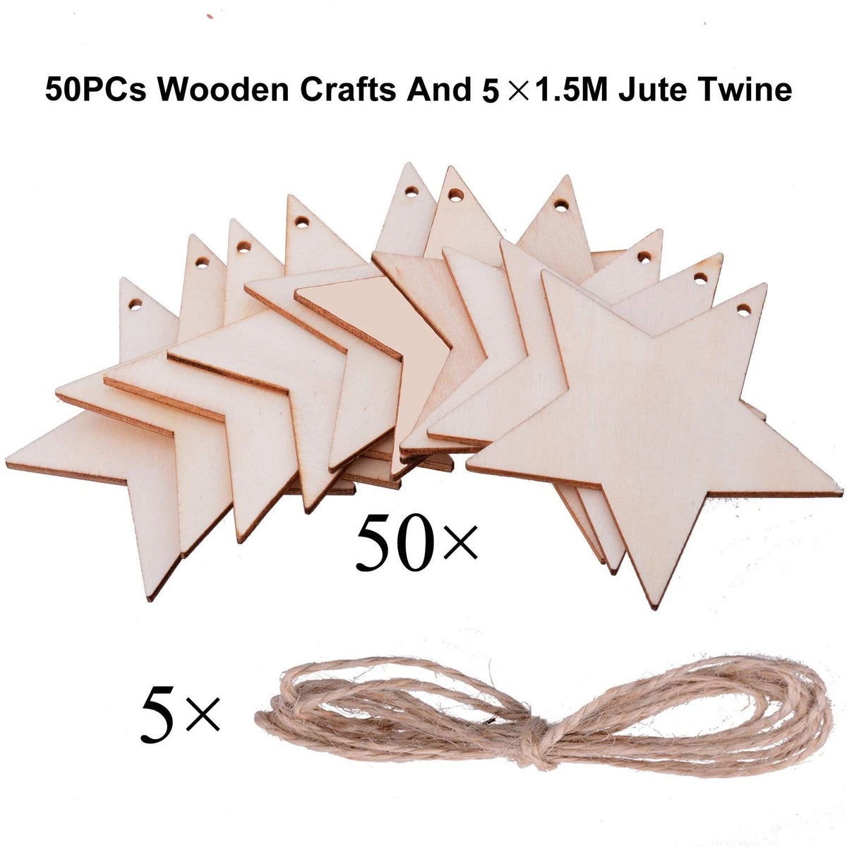 Pack of 50 Wooden Christmas Tree Hanging Ornaments (3 Inch)