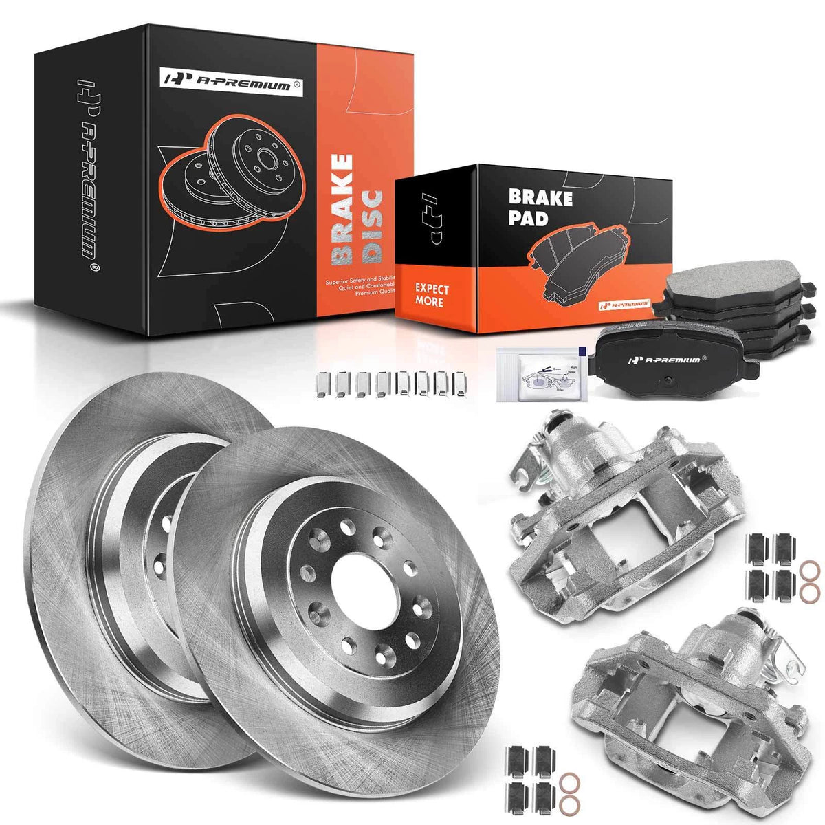 A-Premium Pair Rear Brake Rotor & Pad + Caliper for Ford Flex (2009) - 680686R, PRT5898, 18A2629