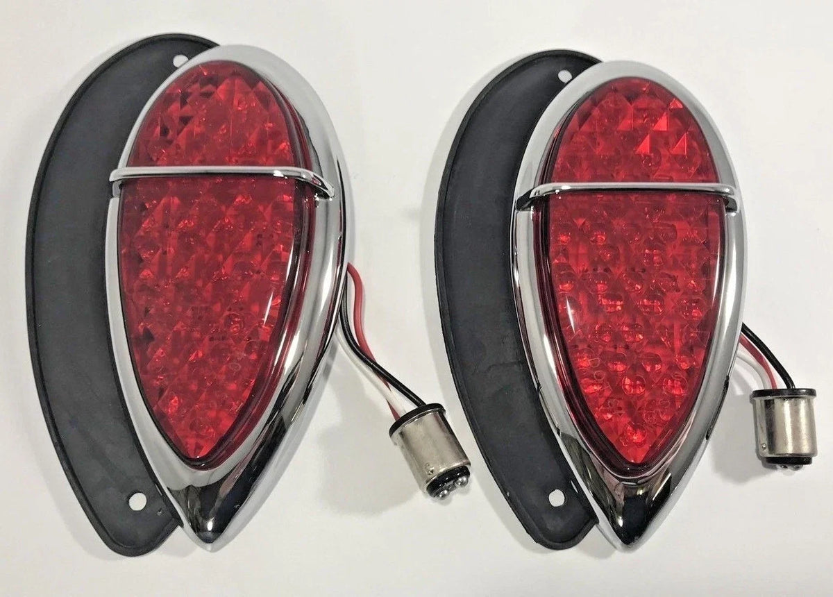 Tear Drop LED Tail Lights Pair with Gaskets for 1938–1939 Lincoln Zephyr