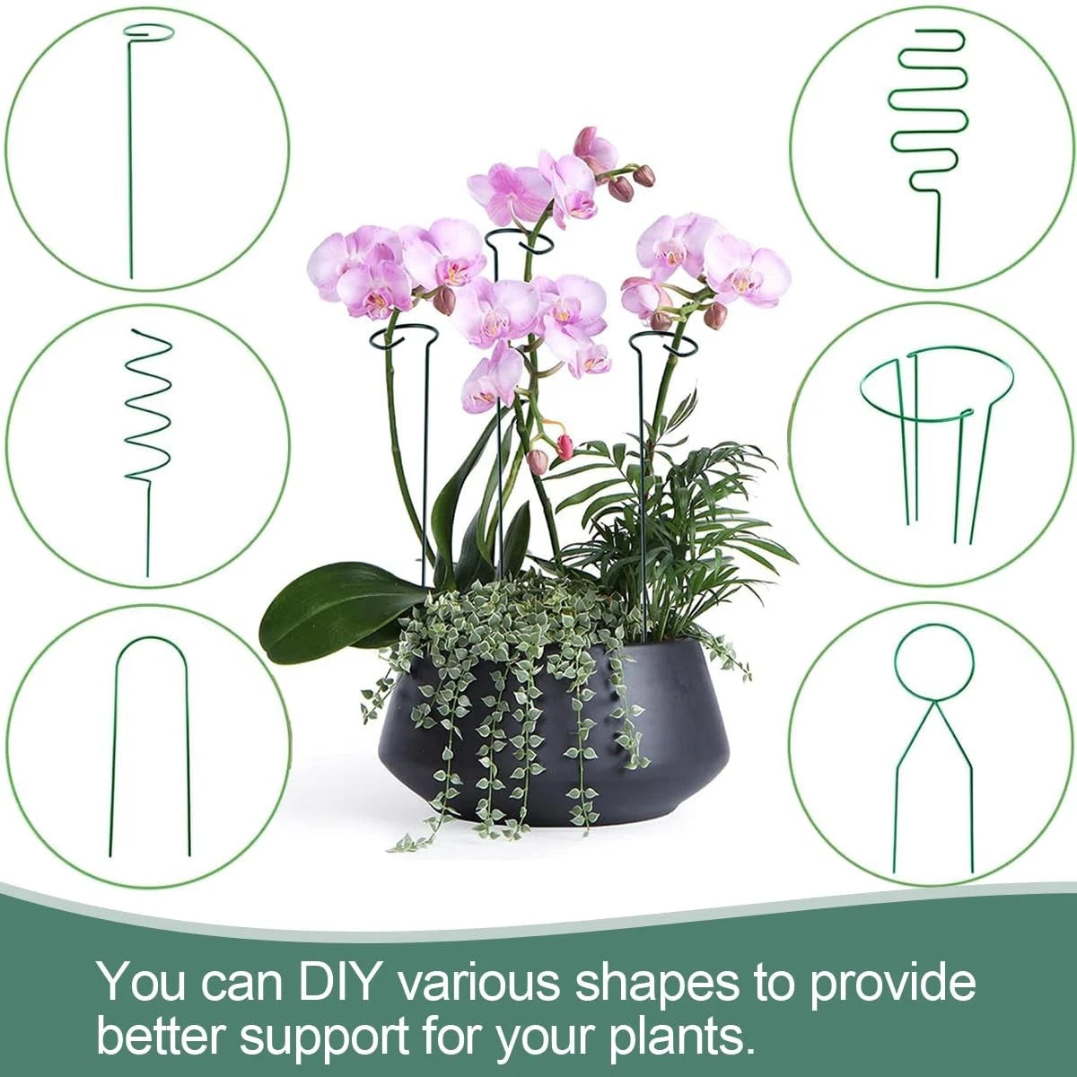 22 Pcs Plant Stakes with Clips, 15.8 Inches Bendable Green