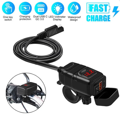 Dual USB Fast Charger Adapter for Motorcycle ATV (Type-C PD QC3.0)
