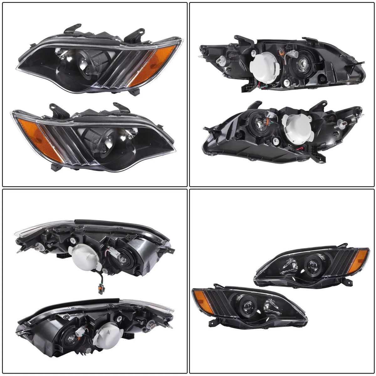 Halogen Headlight Assembly Set of 2 for Subaru Legacy (2008–2009) Black Housing