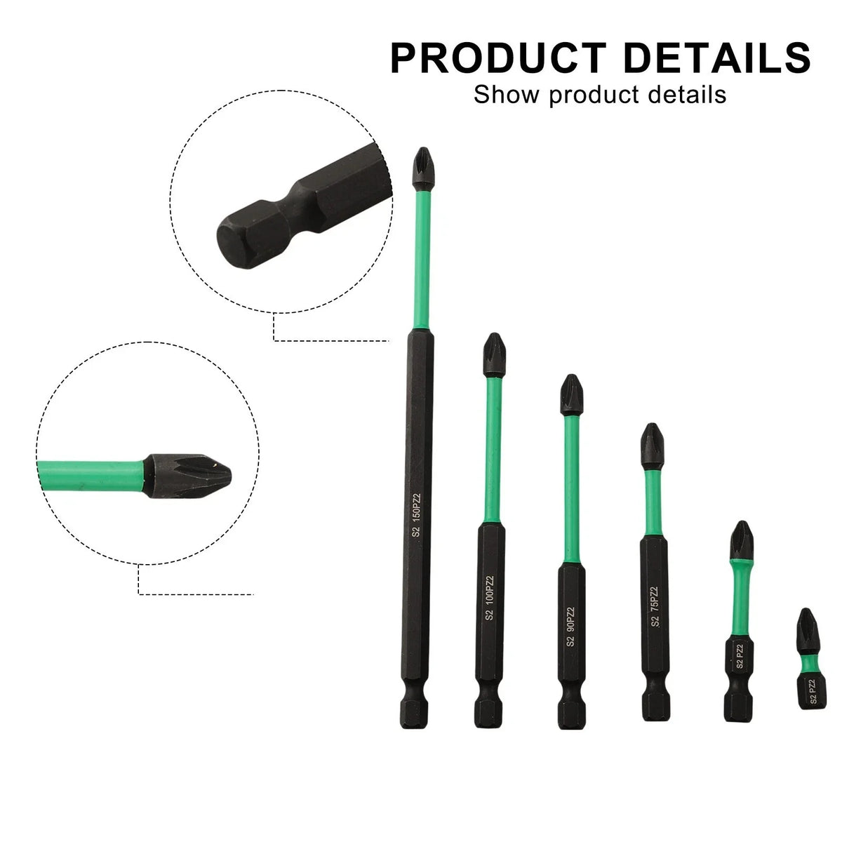 Magnetic PZ2 Screwdriver Bits Set for Automotive Repair (25mm to 150mm)