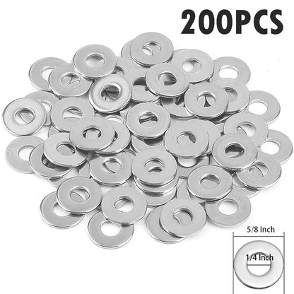 200PCS 1/4" Stainless Steel Flat Washer for Marine Applications