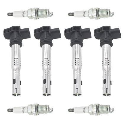 Set of 4 Ignition Coils + 4 Spark Plugs for VW Audi 1.8L 2.0L (2005–2016) UF575 UF529