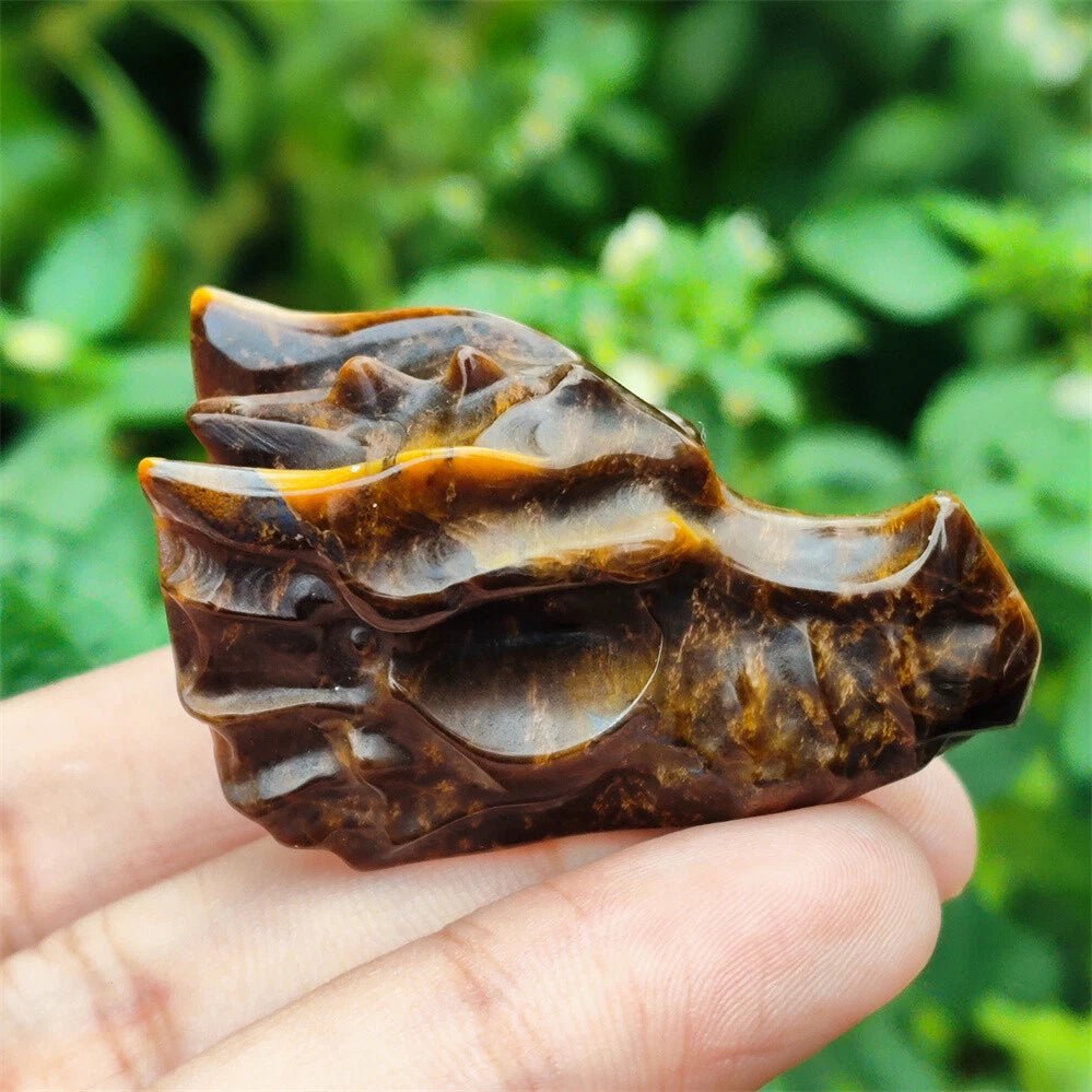 2" Natural Hand Carved Dragon Skull Quartz Crystal Gem for Healing