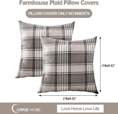 Set of 2 Brown Plaid Pillows for Home Decor (18 x 18)