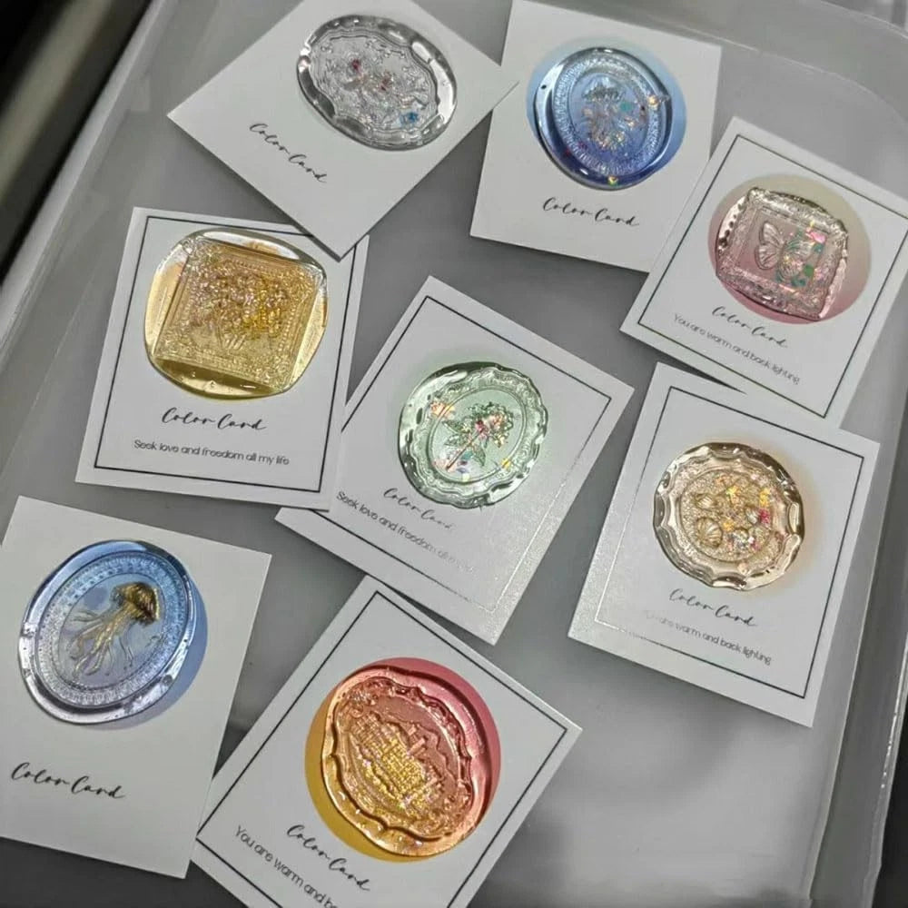 7pcs Vintage Wax Stamp Seal Kit with Wooden Handle and Gold Accents