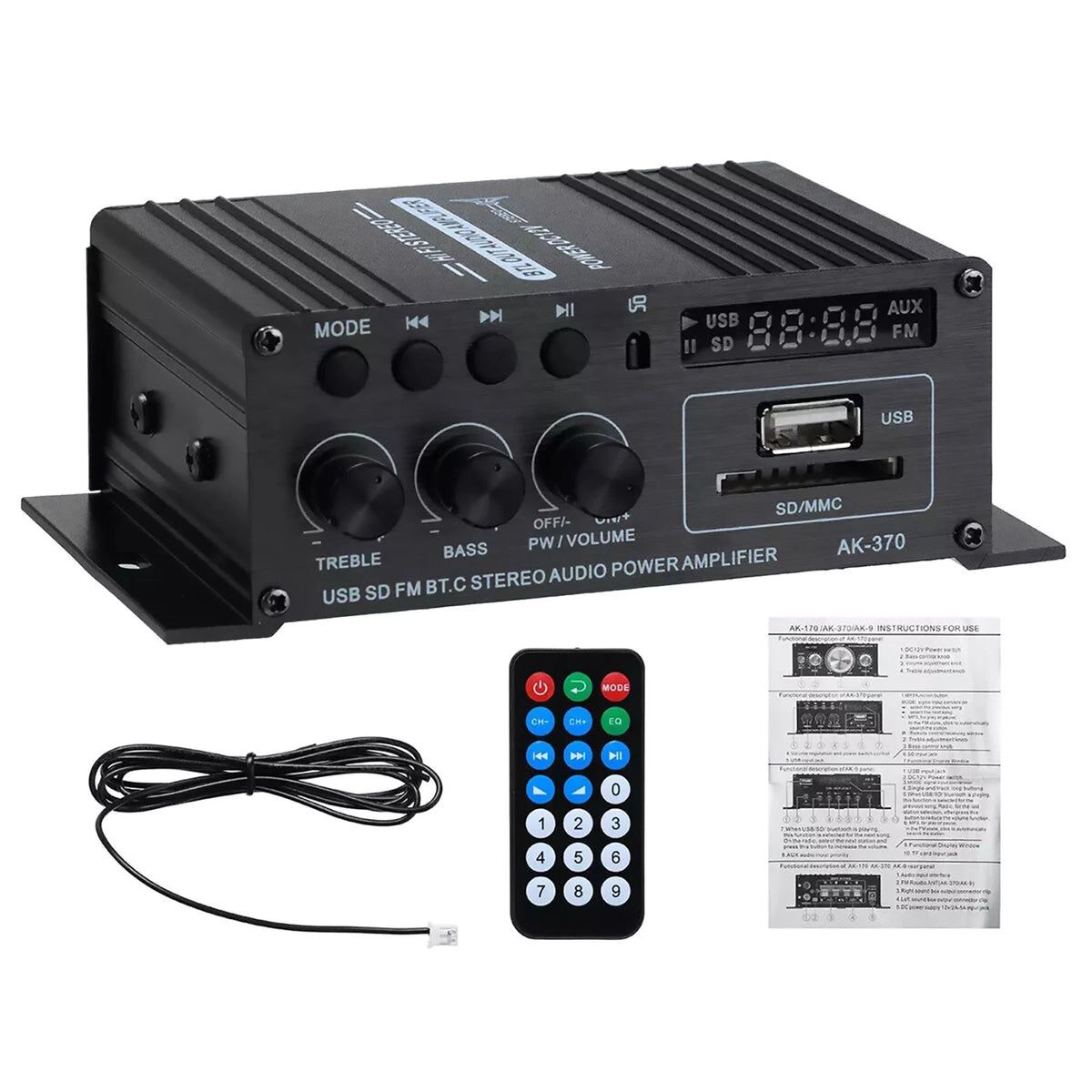 400W 12V 2 Channel Stereo Audio Power Amplifier for Car/Home