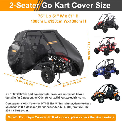 Large Go Kart Covers Waterproof Heavy Duty 420D (75" L x 51" W x 51" H)