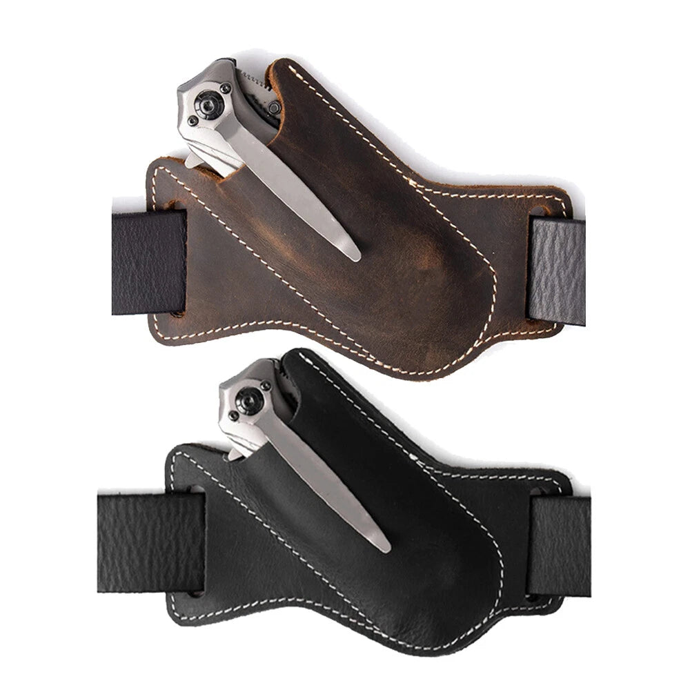 Black Saddle Belt Sheath for Folding Pocket Knife Slots