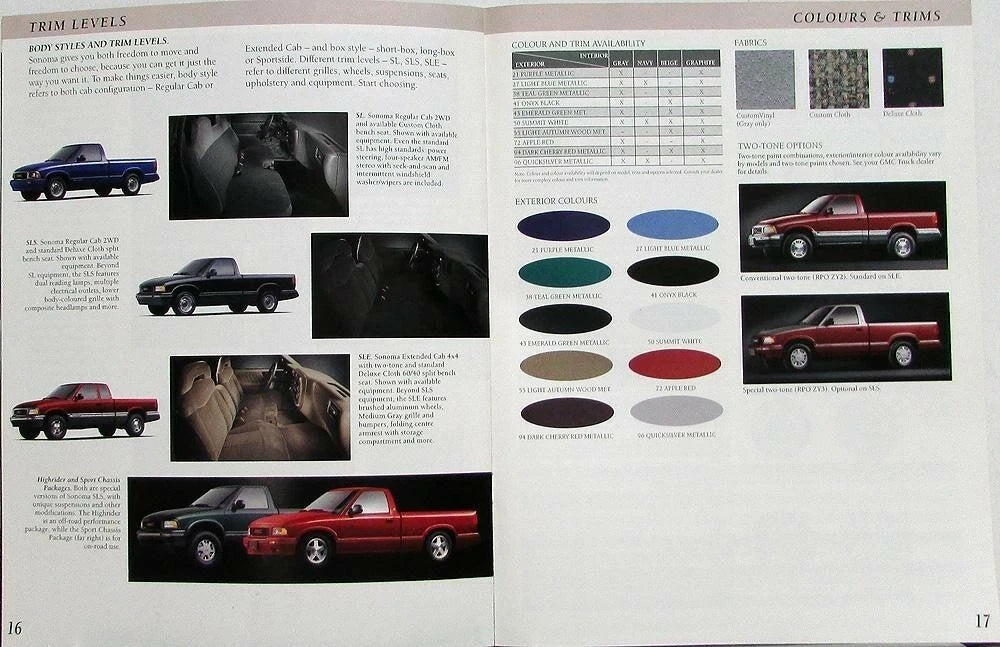 GMC Sonoma Pickup Truck Sales Brochure (1996)