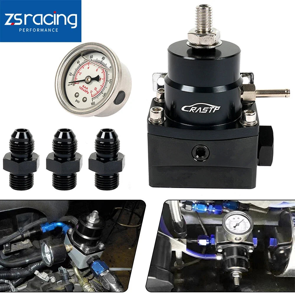Adjustable AN6 EFI Fuel Pressure Regulator Kit w/ Oil Gauge 0-160 PSI