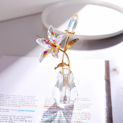 Set of 2 Handmade Crystal Lily Flower Figurines for Home Decor