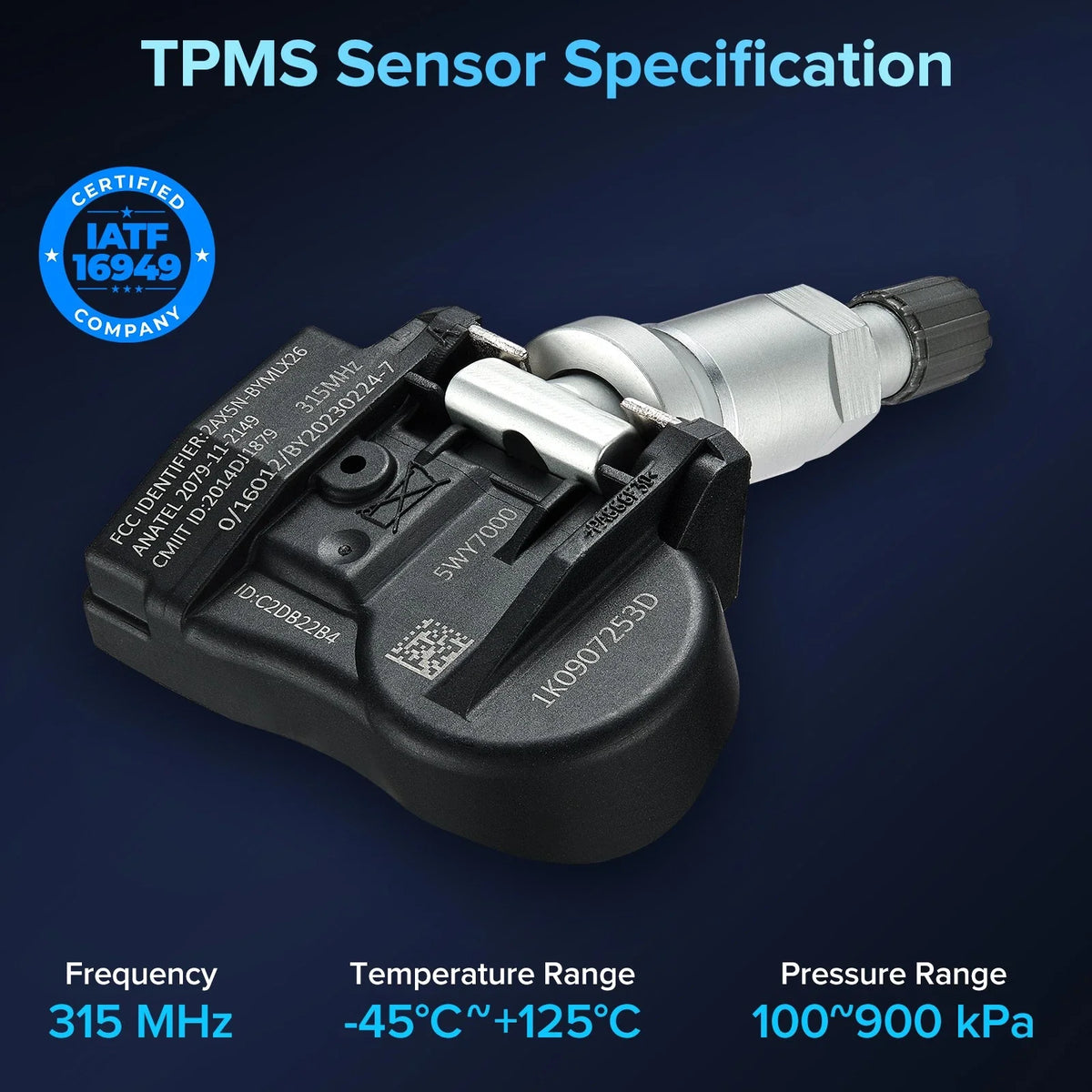 TPMS Tire Pressure Sensor 4-Pack for 2008-2012 Audi S3 2.0L 315MHz (1K0907253D)