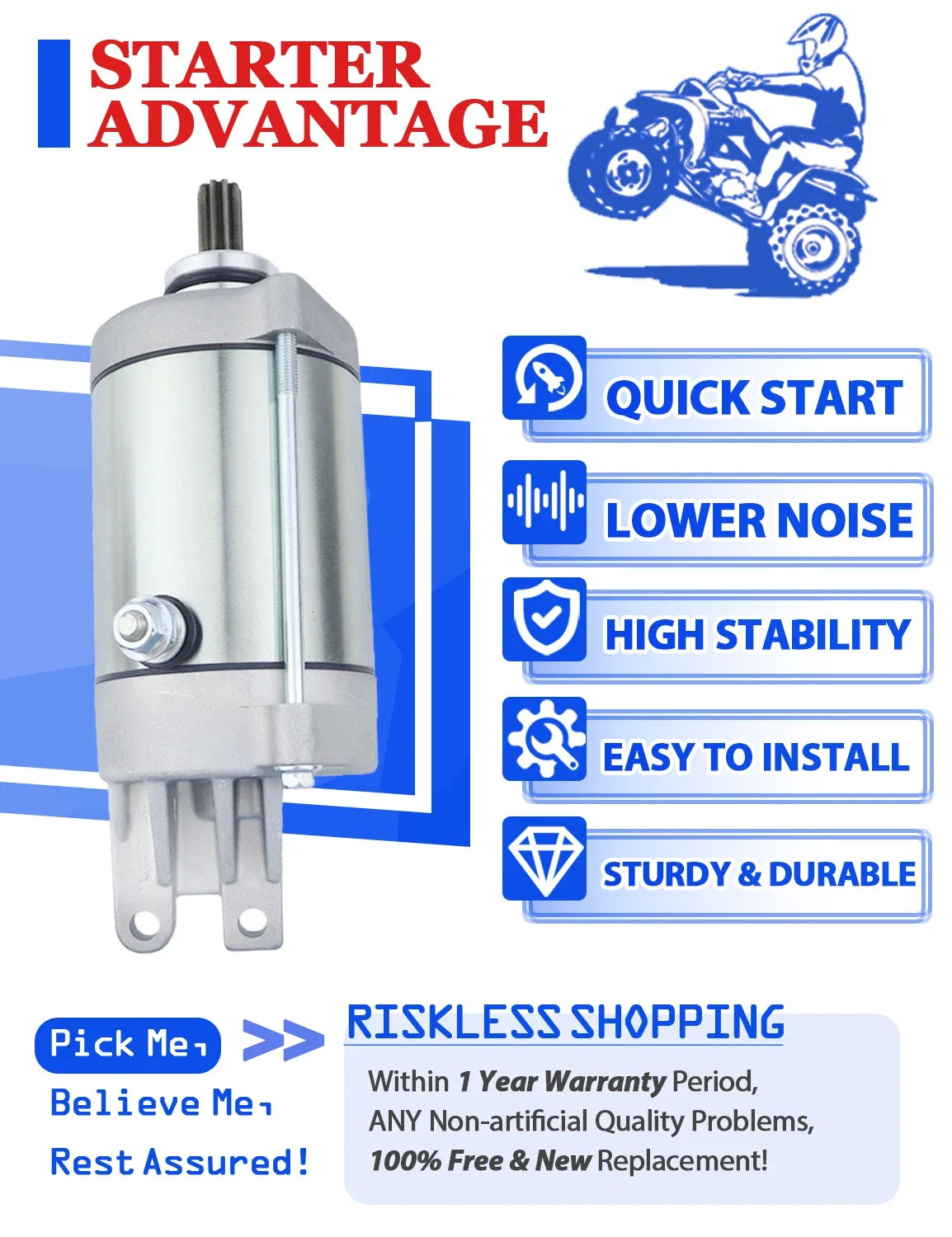 Starter for Honda TRX680FGA FourTrax Rincon 680 (2006–2009) With Relay & Key