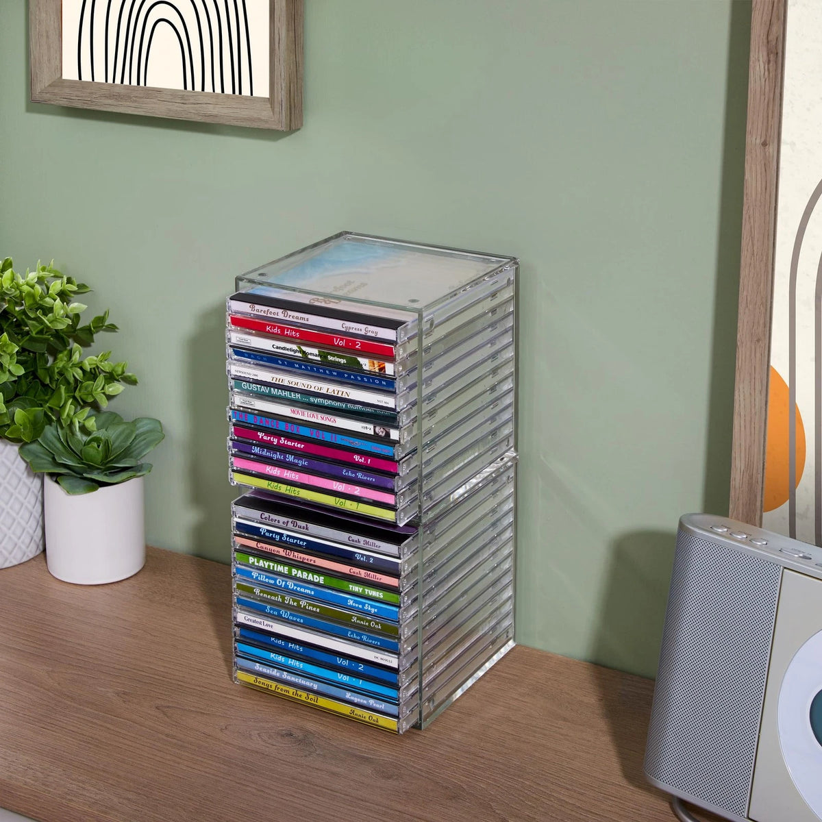 2X Stackable Clear Plastic CD Organizers for CD Storage (5.25 inches)